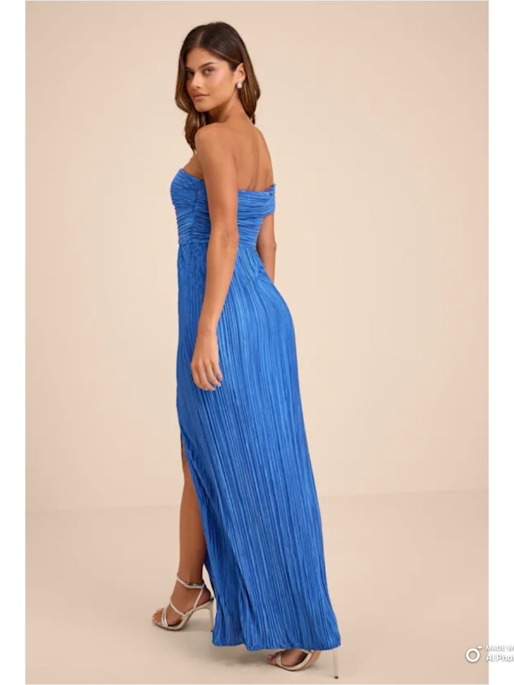 Lulus Small Poised Performance Blue Plisse One-Shoulder Maxi Dress NWT Formal - Picture 7 of 17
